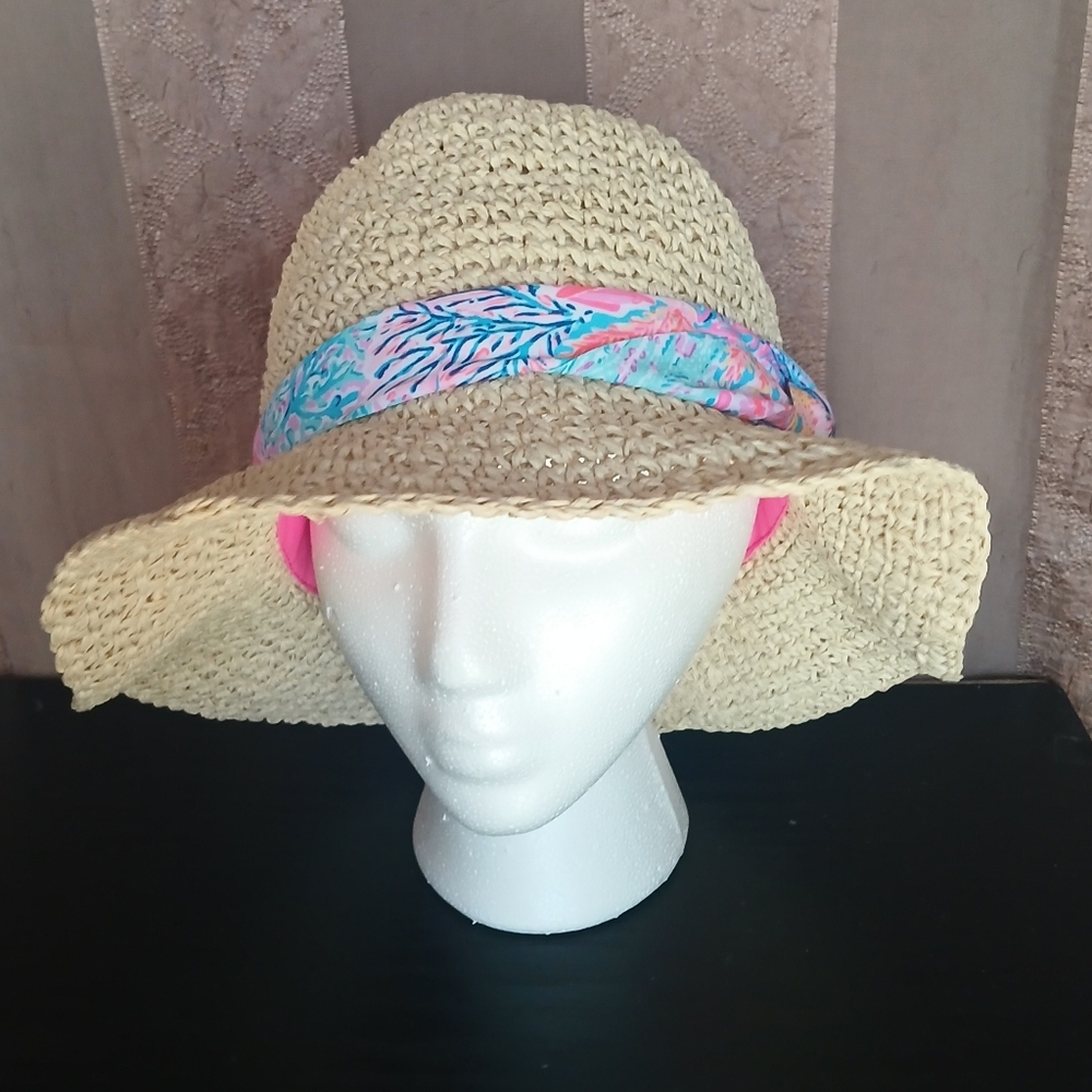 💎 Lilly Pulitzer Tropical Bucket Hat Multi Splash Dance Straw NWOT - Picture 7 of 9